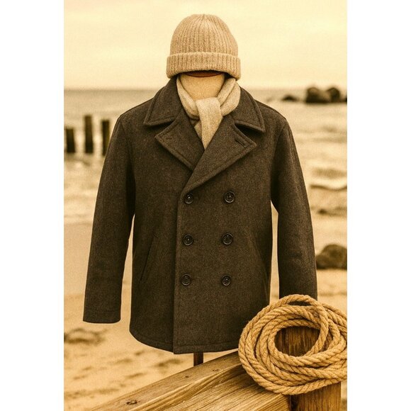 United Stated Pea Jacket Recycled Wool Nautical Peacoat - Picture 15 of 15
